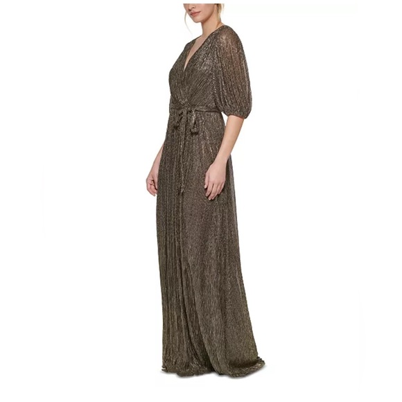Eliza J Metallic Faux-Wrap Formal Dress - Picture 3 of 15